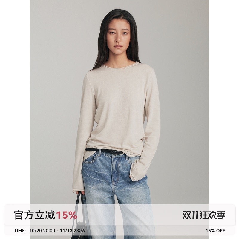 Unvvork Solid Color Versatile Slimming Rolled Collar Long-Sleeve Top T-Shirt Unvvork Solid Color Versatile Slimming Rolled Collar Long-Sleeve Top T-Shirt