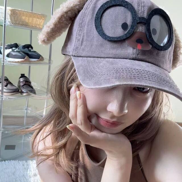 Parent-Child Cute Cartoon Puppy Glasses Baseball Cap for Women, Spring and Summer Sweet Kitten Niche Quirky Duckbill Sun Protection Hat