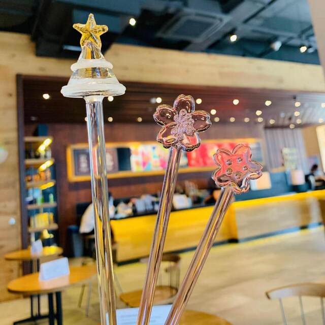 Starba Style Glass Stirring Stick, High Aesthetic Value, Long Handle, Christmas Tree Design, for Juice, Coffee, Cocktail, DIY Finger Stick