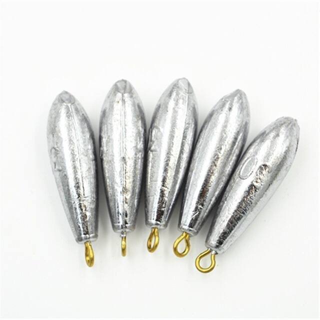 Lead Sinkers in the Shape of Willow Leaves for Sea Fishing Rods, Bulk Lead Sinkers for Long-Distance Casting, Lead Sinkers with Rings for Fishing Hooks, Sea Rod Sinkers, Fishing Tackle