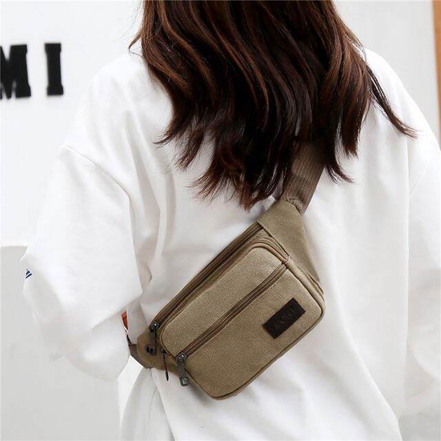 Canvas Sports Waist Bag for Men and Women, Large Capacity, Durable and Wear-Resistant, Work Belt Bag, Large Screen Phone Bag, Business Cashier Bag