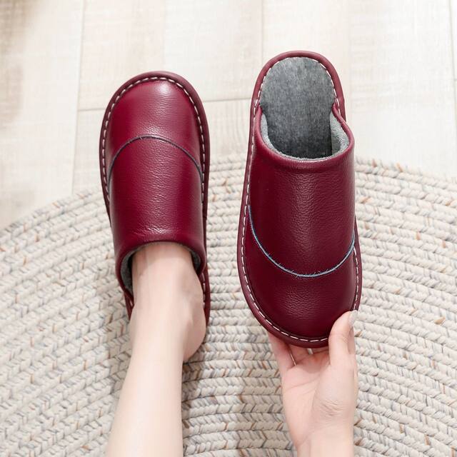 Haining Genuine Leather Home Cotton Slippers, Winter Slippers for Women and Couples, Thick-Soled Indoor Non-Slip Cowhide Slippers for Men