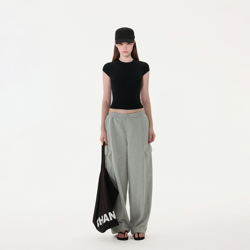 Miss Change "Hailey Pants" American-Style Loose Split Cargo Pants with Gold Pockets, Dance Scimitar Sweatpants, Long Pants