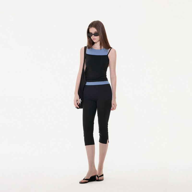 Miss Change “Byzantine” Color-Blocked Faux Two-Piece Slim-Fit Lyocell Color-Blocked Tank Top with Spaghetti Straps