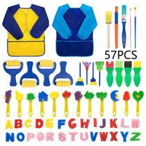 Cross-border childrens sponge painting brush 57-piece set geometric alphabet graffiti painting tools brush anti-fouling anti-cover painting clothes