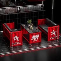 Industrial style bar and bar table and chair combination coffee shop barbecue shop commercial creative container wrought iron booth sofa