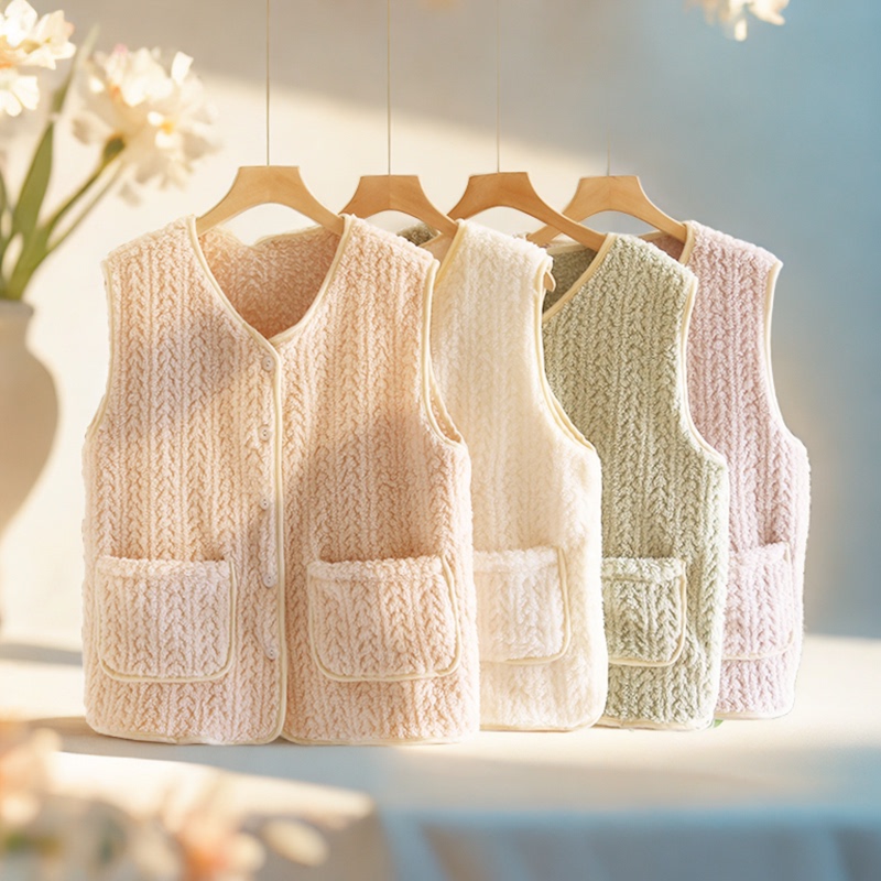 Fleece Coral Velvet Vest for Women, Home Coat for Autumn and Winter, Thickened and Plush, Flannel Vest for Outerwear