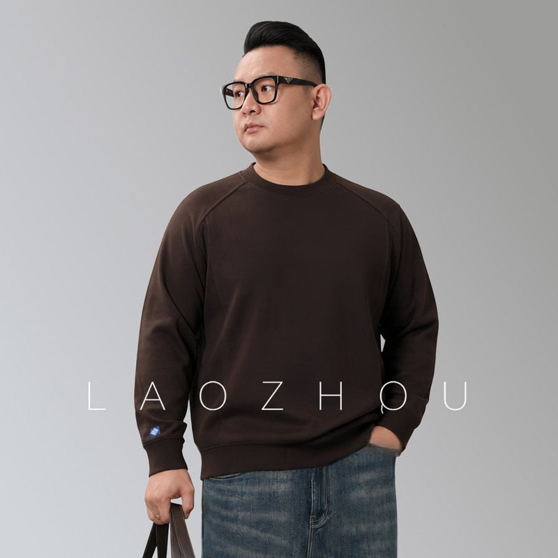 New [Original Ribbed Stitching] Sweatshirt with Fleece, Round Neck, Large Size, Men's High-End Long-Sleeve Base Shirt 9370