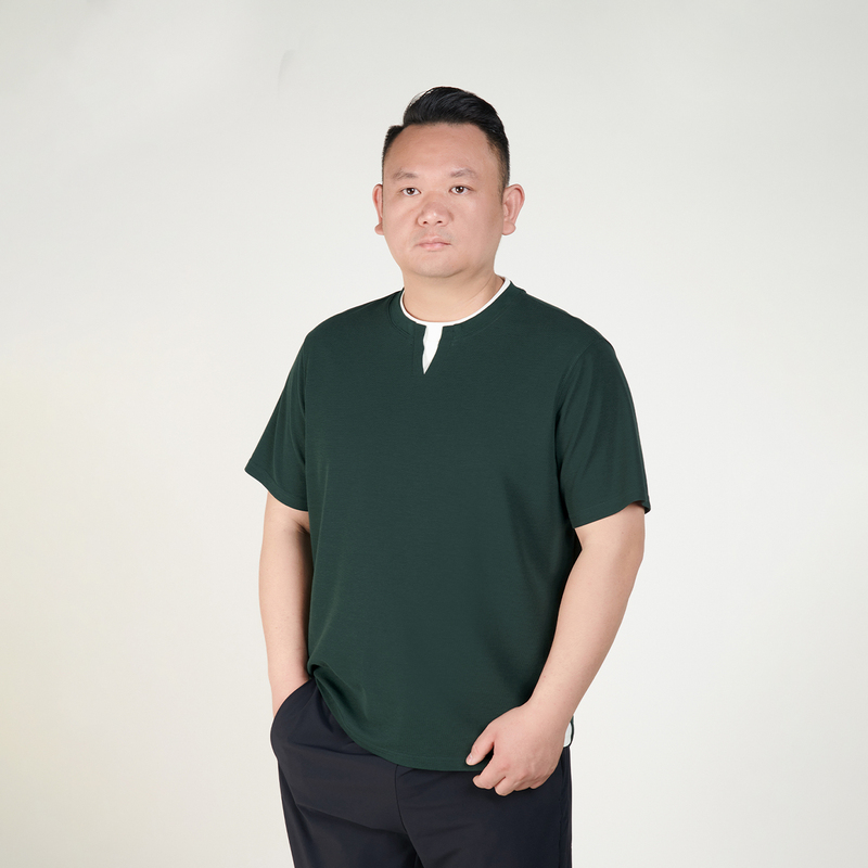 New Style [Y-Neck Fake Two-Piece Design] Short-Sleeved Spring and Summer Large Size Men's Versatile Pure Color Casual T-Shirt 9451
