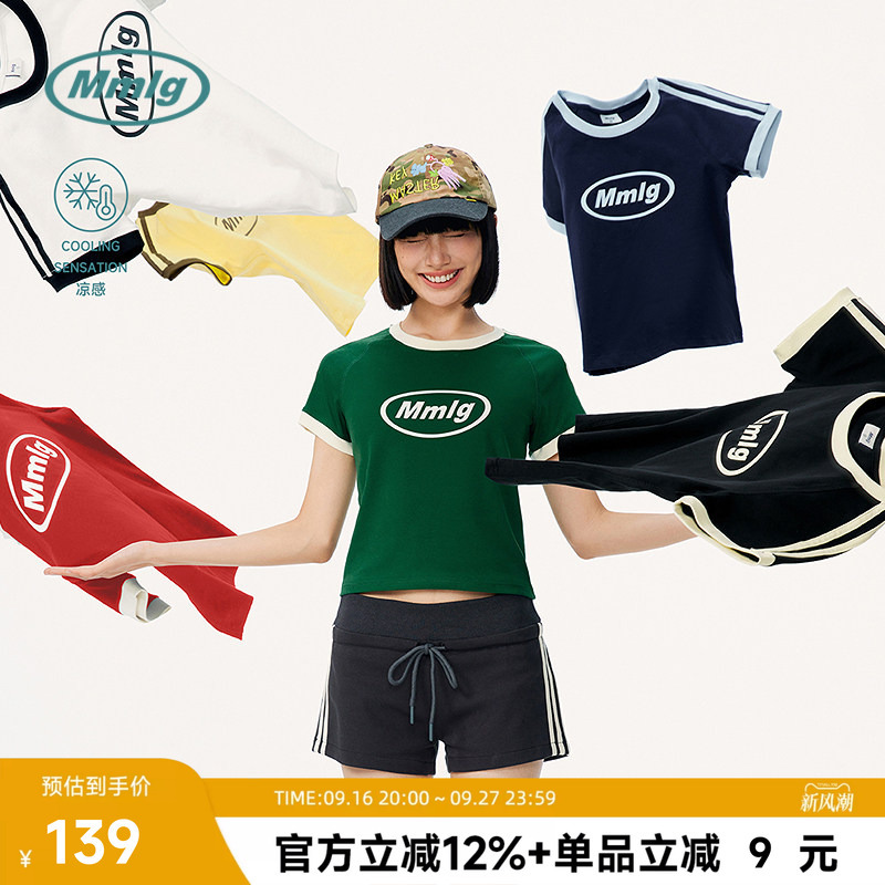 Mmlg Trendy Brand 2026 Summer New Classic Round Neck Short-Sleeved T-Shirt American Style Right Shoulder Slim Fit Top for Women