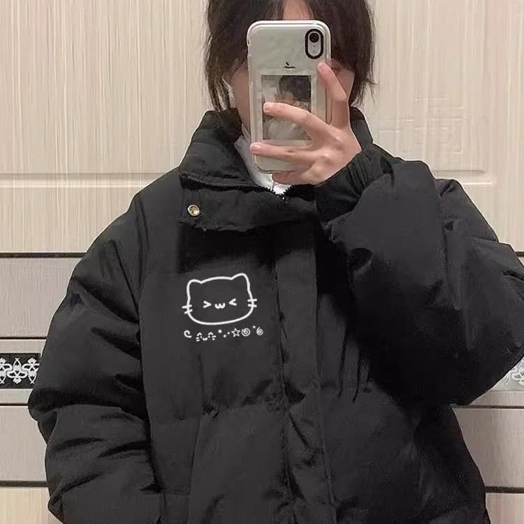 Black Stand-Up Collar down Cotton Jacket for Women, New Winter Style, Loose Fit for Older Children, Middle and High School Students, Puffer Jacket Black Stand-Up Collar down Cotton Jacket for Women, New Winter Style, Loose Fit for Older Children, Middle and High School Students, Puffer Jacket