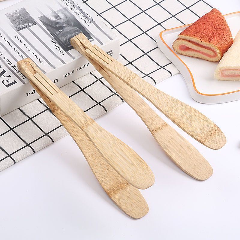 Non-Slip Bamboo Tongs, High Temperature Resistant, Food-Grade, for Pancakes, Barbecue, Steak, Salad, Four-Purpose, Extended, Anti-Scalding, Natural Hanging Type for Kitchen