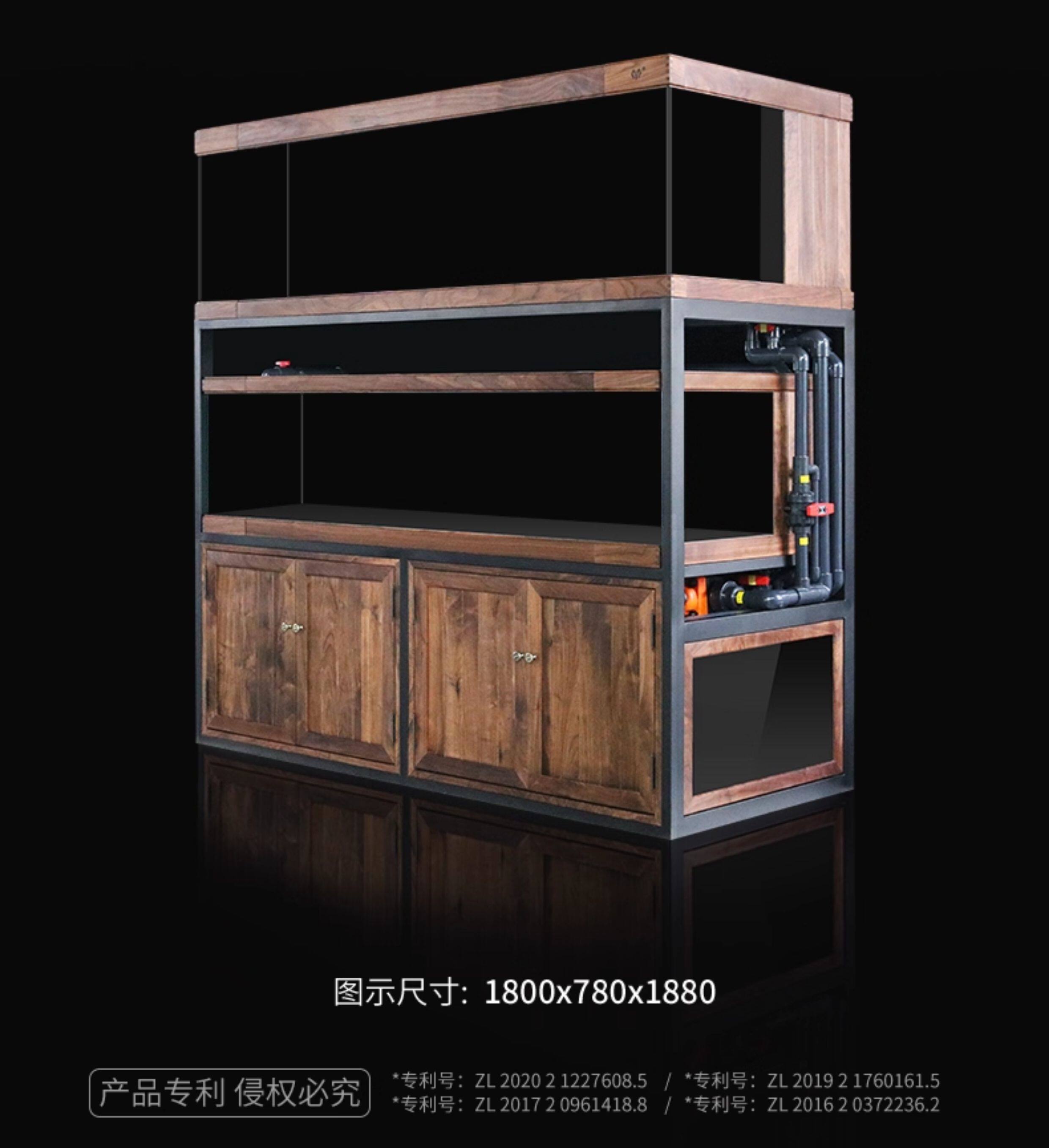 满堂鸿双层龙墅H18黑胡桃钢木结构落地鱼缸实木定制专利静音龙缸 detail 8