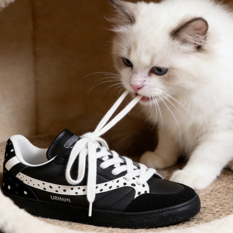 Urimera Casual Style Black and White Polka Dot Lace-Up Sneakers for Women, Round Toe, Low-Top Outdoor Casual Shoes, Wear-Resistant Thick Soles Urimera Casual Style Black and White Polka Dot Lace-Up Sneakers for Women, Round Toe, Low-Top Outdoor Casual Shoes, Wear-Resistant Thick Soles