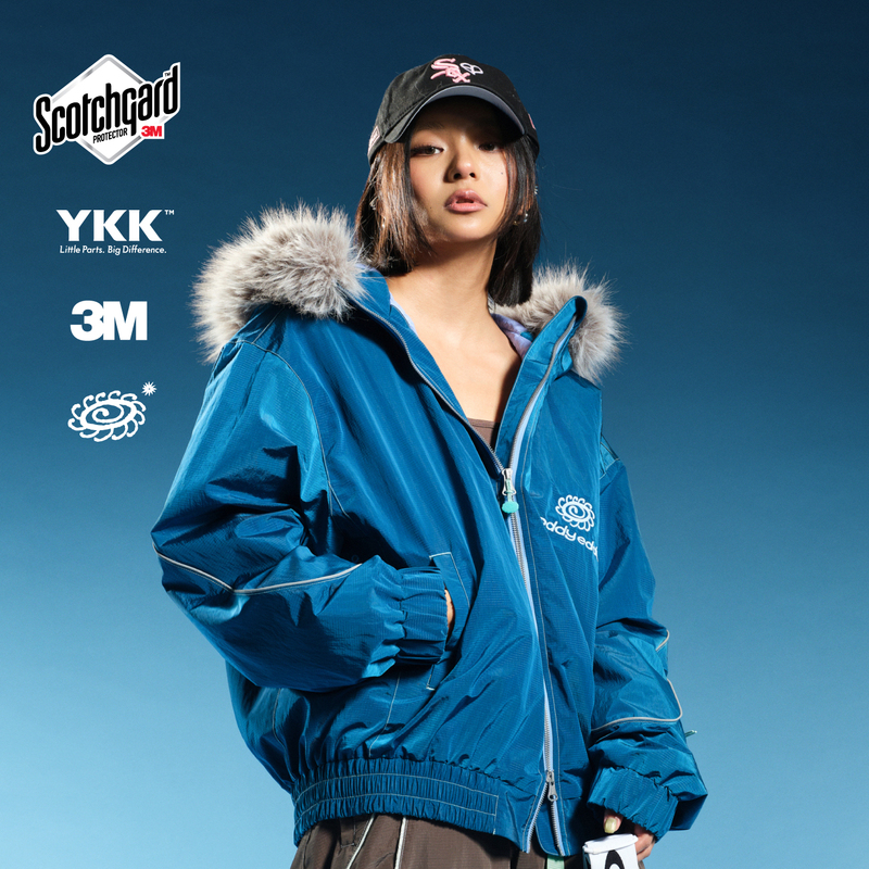 Oddyeddy Wave-Patterned Fur Collar Tech Cotton Ski Jacket with 3m Cotton, Detachable, Warm, Windproof, Wear-Resistant, and Breathable