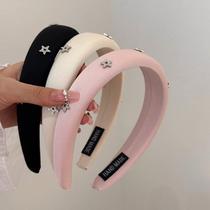 New Korean style Korean satin headband five-pointed star rhinestone thick headband pressing hair to show face small high skull simple hair accessory