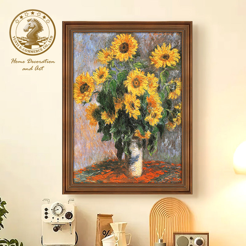 Monet Oil Painting Decorative Painting American Retro Hanging Painting Sunrise Impression Living Room Entrance Hall Combination Painting World Famous Painting
