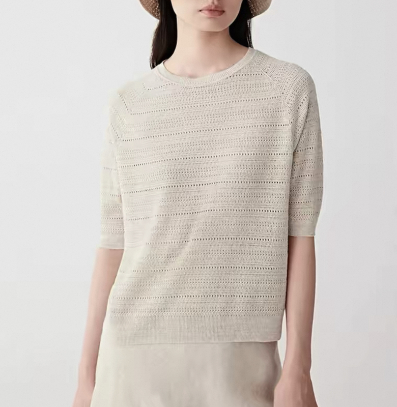 【Unbleached Series】Ic Xiaohe Same Style Women's Clothing 2026 Summer New Linen Silk Blend Pullover Knitwear 1