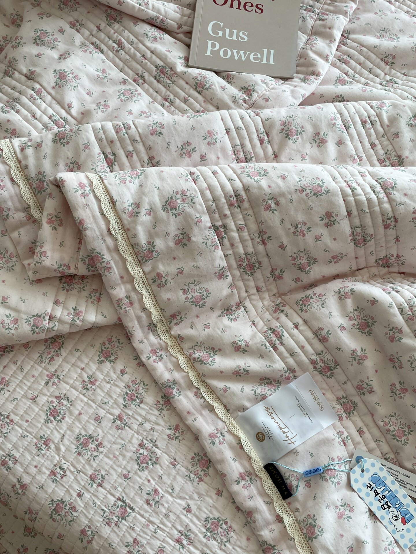 Корейский стеганый комплект постельного белья из 100% хлопка с мелким цветочным принтом и кружевной отделкой, 3 предмета