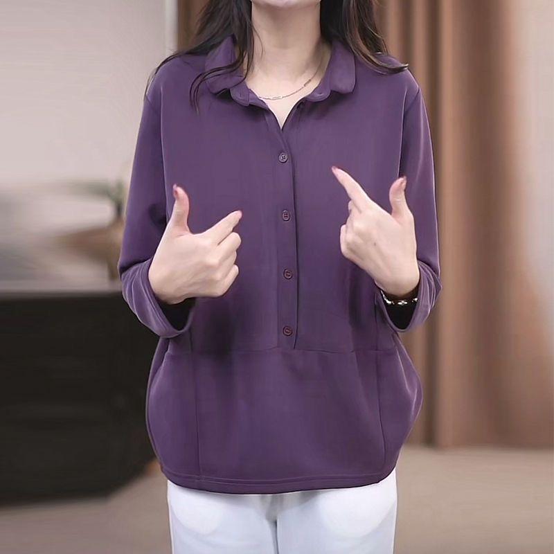 Fashionable Versatile Purple Thin Long-Sleeve Shirt Autumn Sweatshirt for Women 2025 New Plus-Size Mom Style Slimming Top Fashionable Versatile Purple Thin Long-Sleeve Shirt Autumn Sweatshirt for Women 2025 New Plus-Size Mom Style Slimming Top