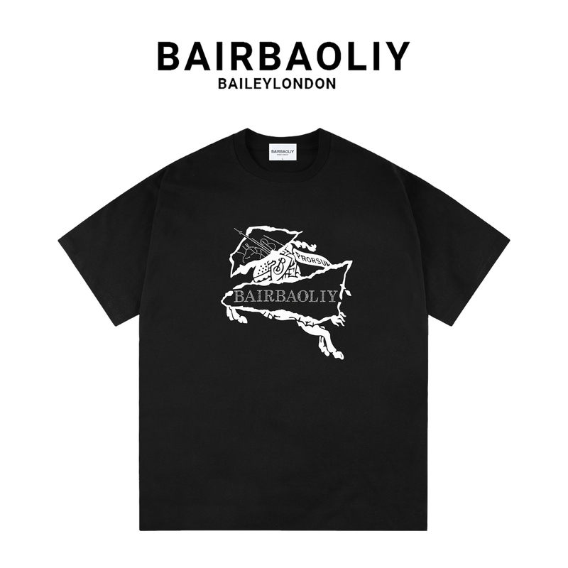 Bairbaoliy Bajia Brand War Horse Series Light Luxury Rhinestone Printed Letter Logo Short-Sleeved T-Shirt for Men