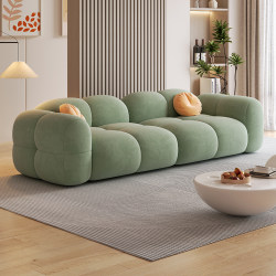 Government Subsidized French Cream-Style Jelly Fabric Living Room Sofa for Home and Apartment, Available in Various Sizes, Lamb Wool Straight-Row Sofa