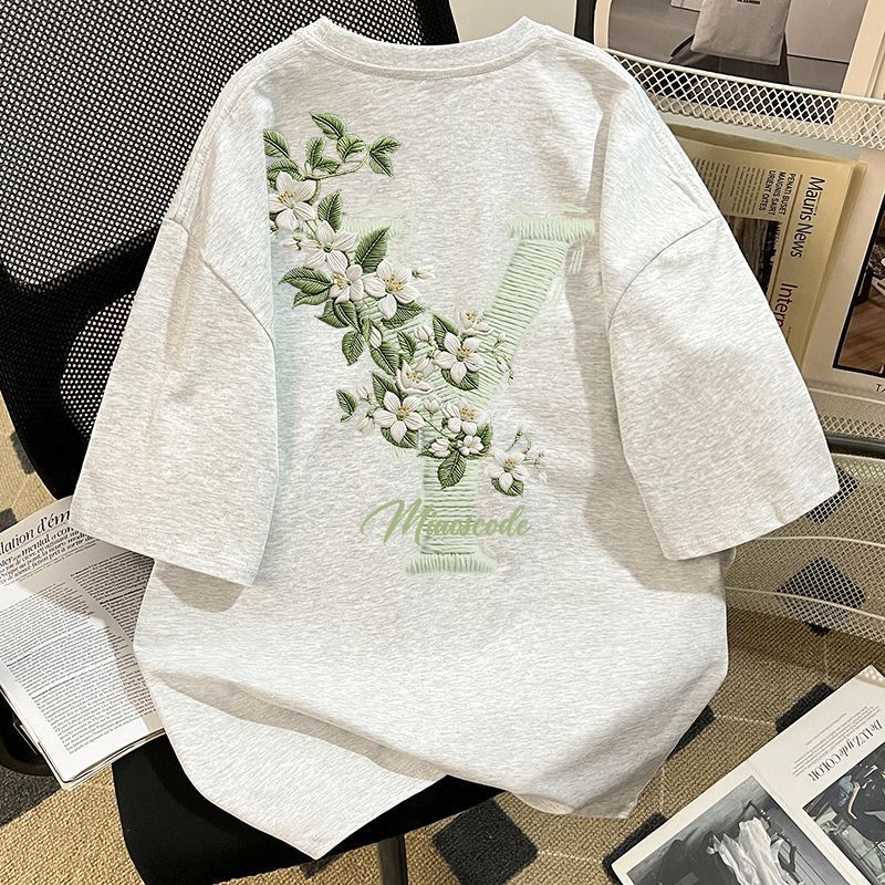 Plus Size 150kg Fat mm Embroidered Floral Patchwork Letter Print Short-Sleeved Pure Cotton T-Shirt for Women Summer Top Plus Size 150kg Fat mm Embroidered Floral Patchwork Letter Print Short-Sleeved Pure Cotton T-Shirt for Women Summer Top