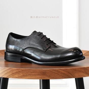 /office god/british washed horsehide round-toe business casual leather shoes men's formal shoes black derby wedding shoes