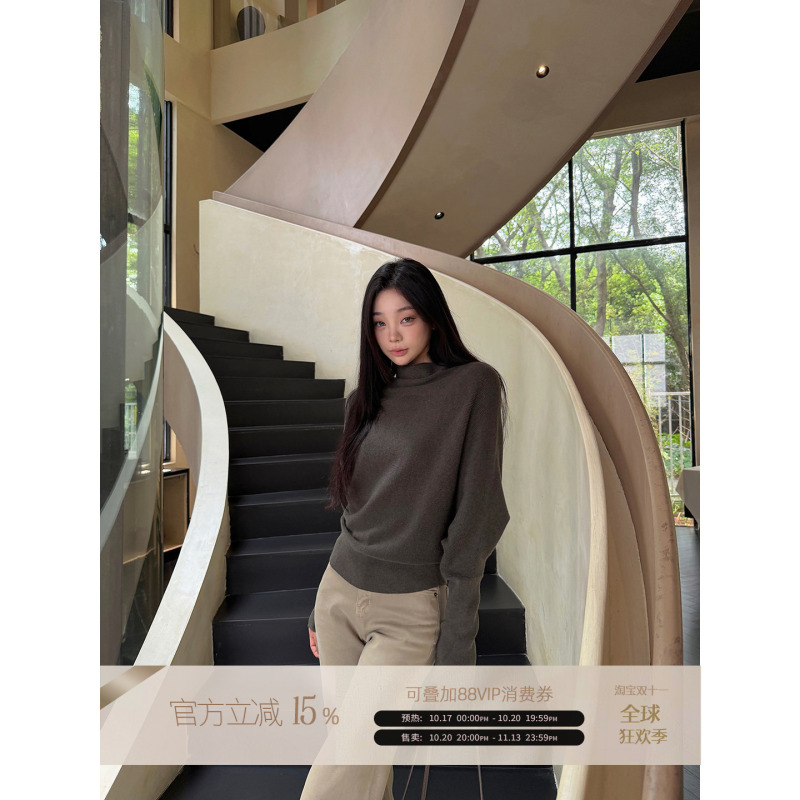 Rosybow Korean Style Half-High Collar Knitted Top for Women in Autumn and Winter, Loose and Slimming, High-End, Elegant and Lazy Style Sweater