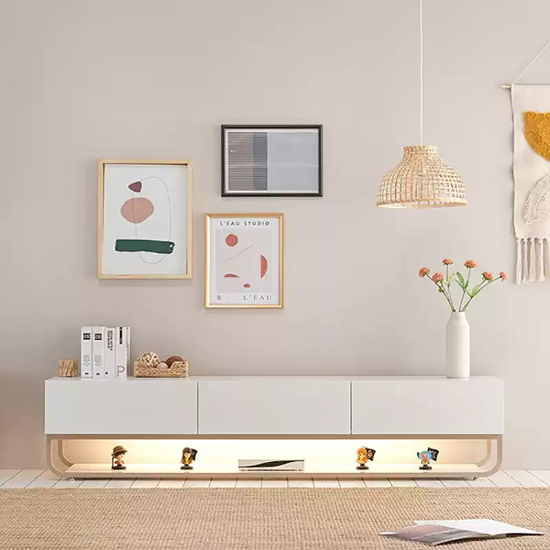 直发香港简约现代电视柜灯带抽屉小户型奶油风实木落地电视柜地柜