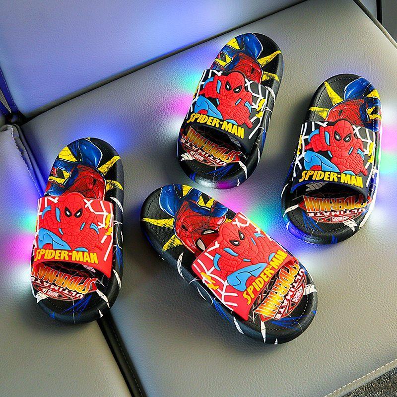 Summer Spider-Man Children's Luminous Slippers, Non-Slip and Wear-Resistant, Cartoon Cool and Cute, Suitable for Indoor and Outdoor Use, Baby Slip-On Slippers
