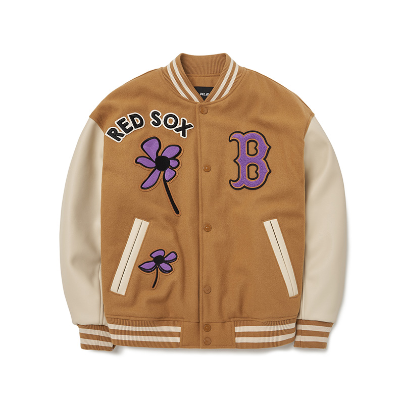 MLB官方 男女情侣拼接棒球外套休闲羊毛百搭夹克JPF01