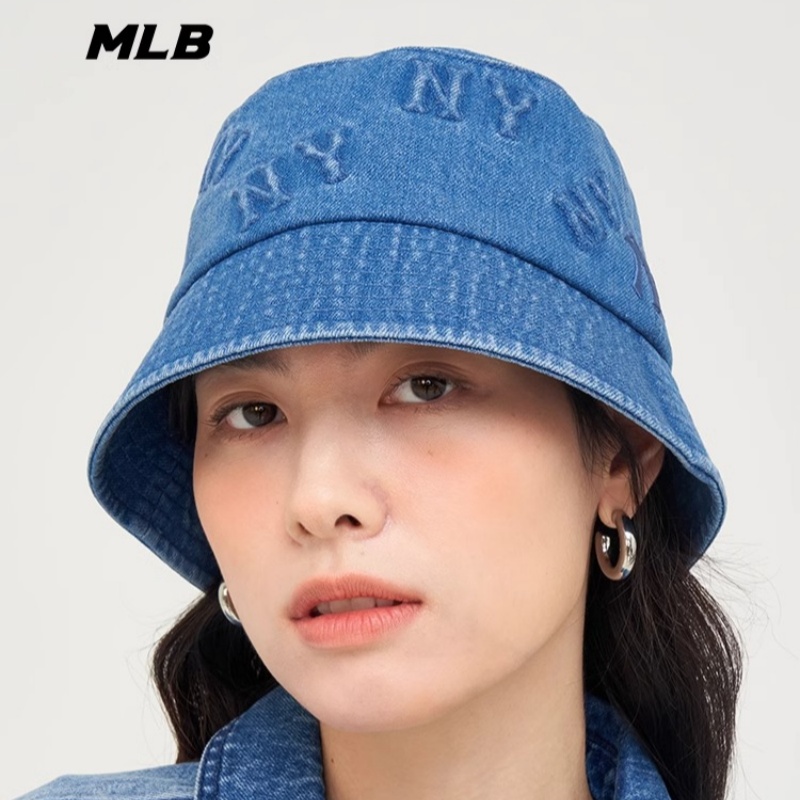 MLB官方 男女情侣老花牛仔平顶渔夫帽时尚遮阳帽24秋季新款HTDP1