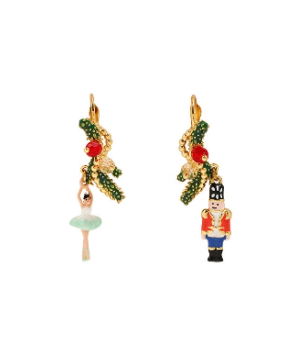 Hand-Painted Enamel Classic Nutcracker Soldier Girl Set Earrings Ear Clips Necklace Bracelet
