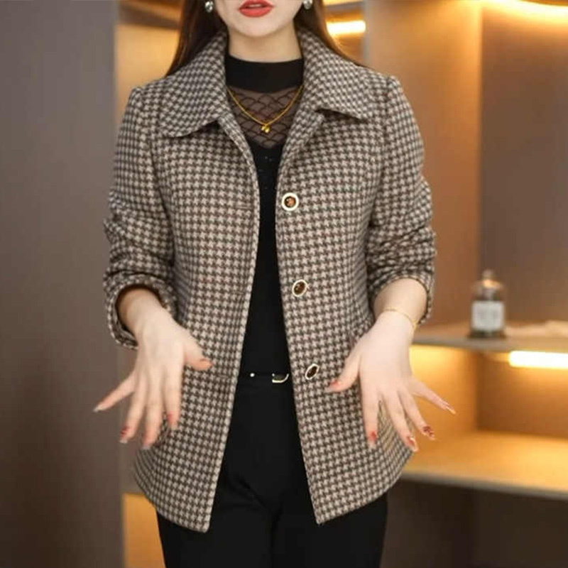 Houndstooth Tweed Short Jacket for Women, 2026 New Popular Spring and Autumn High-End Brand Mom's Blazer Jacket Houndstooth Tweed Short Jacket for Women, 2026 New Popular Spring and Autumn High-End Brand Mom's Blazer Jacket