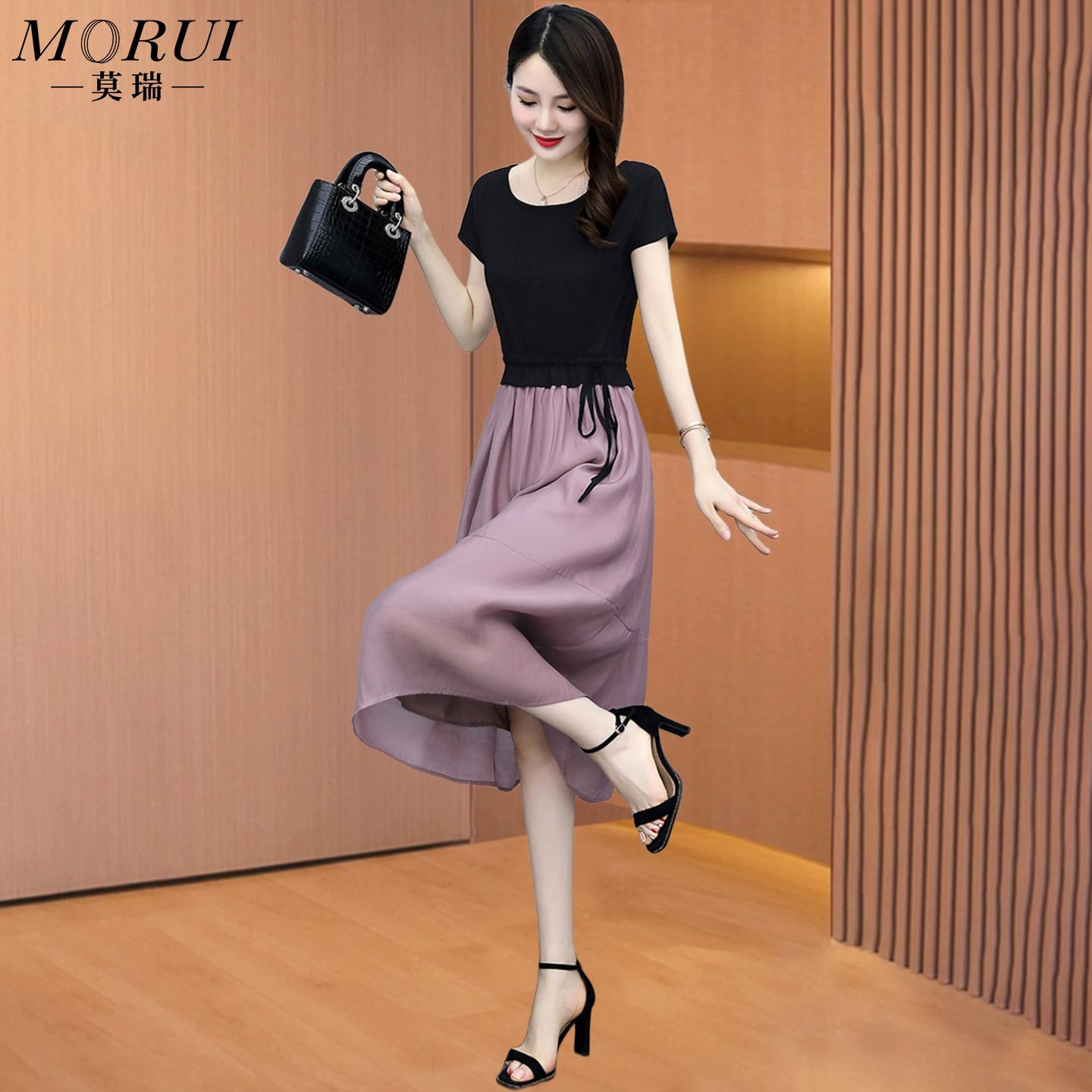 レディーステンセルドレス、2026年夏新作、広州十三線、エレガントな女神スタイル、フェイクツーピースドレス