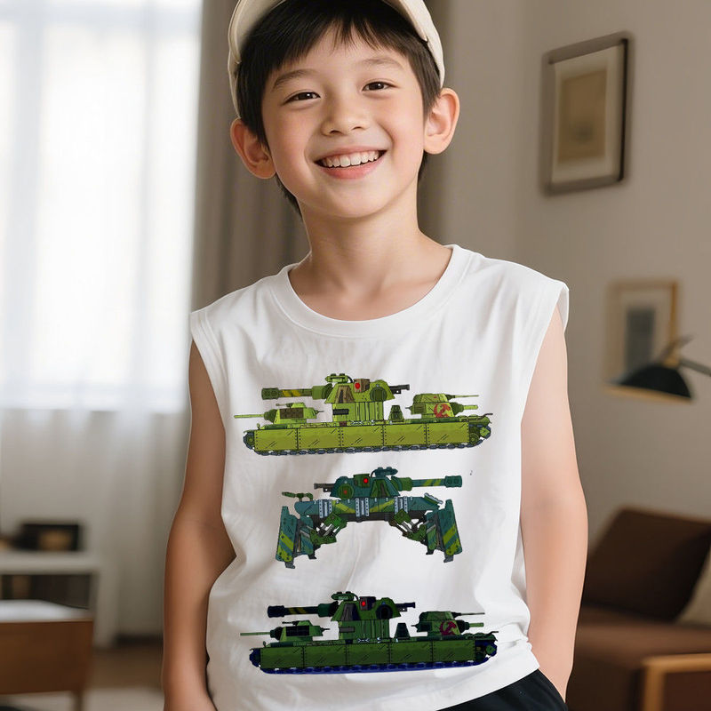 Mecha Little Monster Tank Cartoon Spring and Summer New Style Unisex Wide-Shoulder Vest Cool Sleeveless Top for Kids