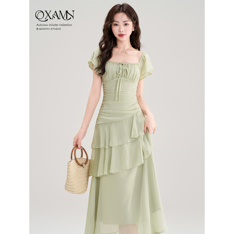 Autumn Green Field Fairyland Dress Women's Summer New Style Waist-Slimming Long Dress with a High-End Feel A-Line Dress