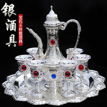 High-end gem wine set white wine pot silver wine glass eight-piece set exquisite handmade household antique wine divider gift ornaments