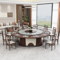 New Chinese-style hotel dining table high-end box electric large round table hotel solid wood round table rock plate turntable automatic rotation