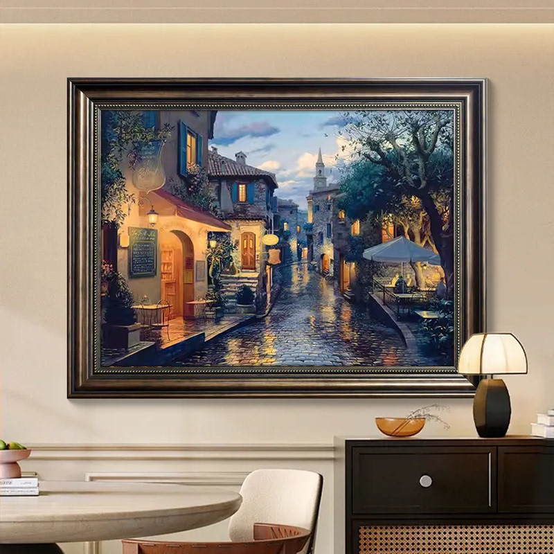 American-Style Handmade Oil Painting, High-End Living Room Hanging Painting, Vintage French Horizontal Decorative Painting, Niche European-Style Bedroom Landscape Painting