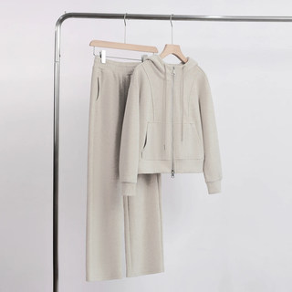 2025 Fashionable Sweatshirt Suit for Women, Lazy Style Casual Sportswear, New Two-Way Zipper Autumn and Winter Hooded Two-Piece Set