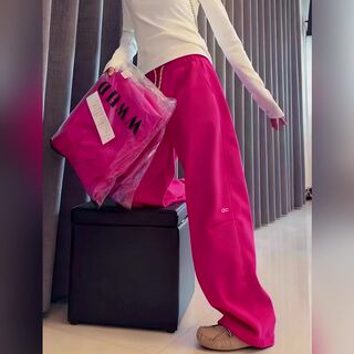 2025 Versatile New Rose Red Design Casual Pants, Fashionable Winter Loose Fleece-Lined Wide-Leg Pants for Women