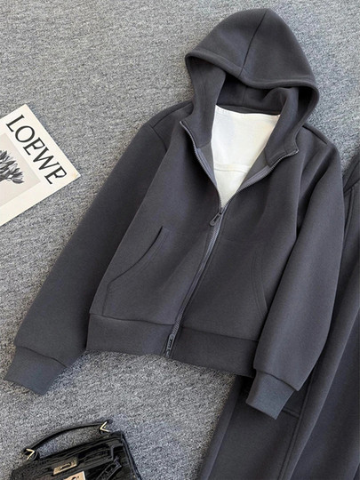 2025 Fashionable Two-Piece Casual Outfit Hooded Sweatshirt Spring and Autumn Sports Suit Women's New Stylish Wide-Leg Pants