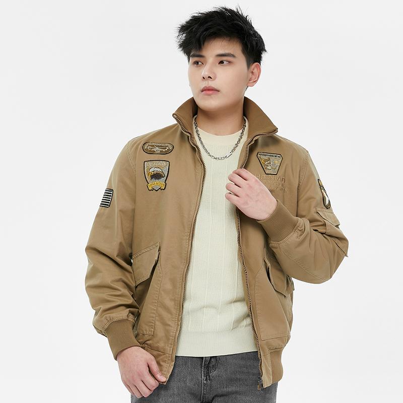 Spring and Autumn Embroidered Eagle Head Jacket for Men, Washed Outerwear, Flight Crew Uniform, Autumn and Winter Boy Loose Pure Cotton Military Style