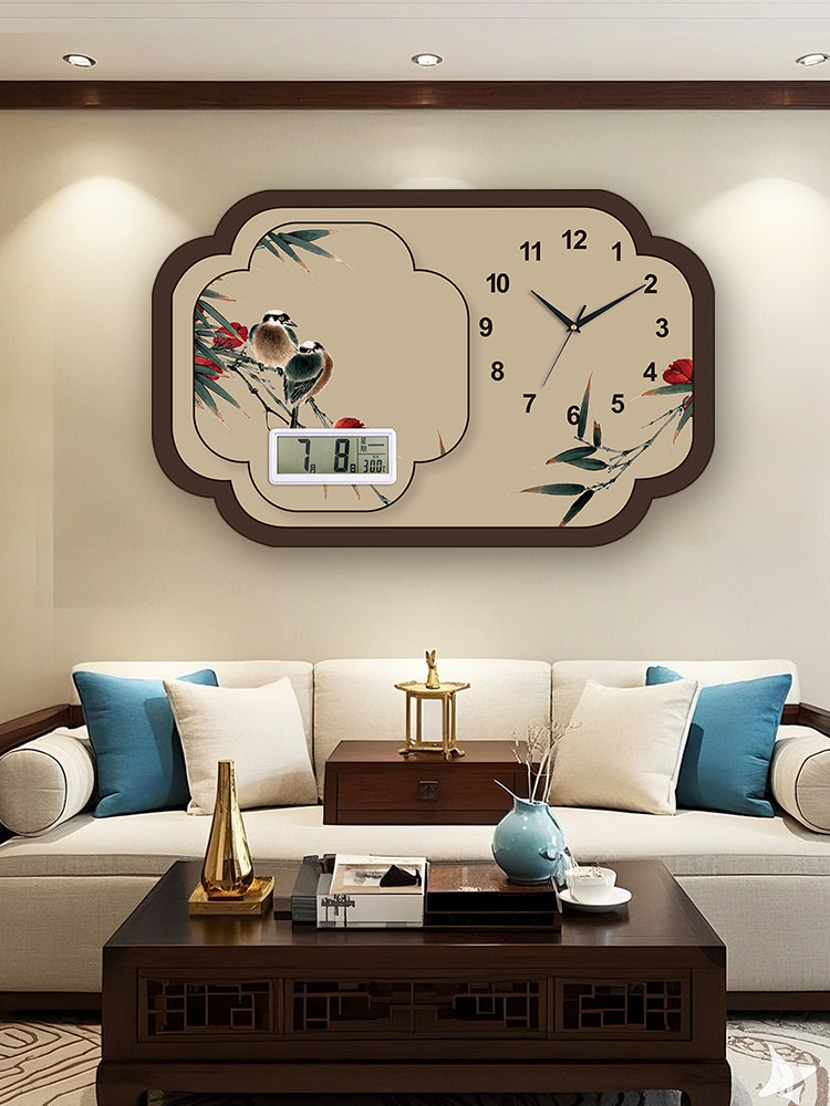 Medieval-Style Restaurant Decorative Painting, High-End Living Room Background Wall Hanging Painting, Retro Flower and Bird Clock, Perpetual Calendar Quartz Clock