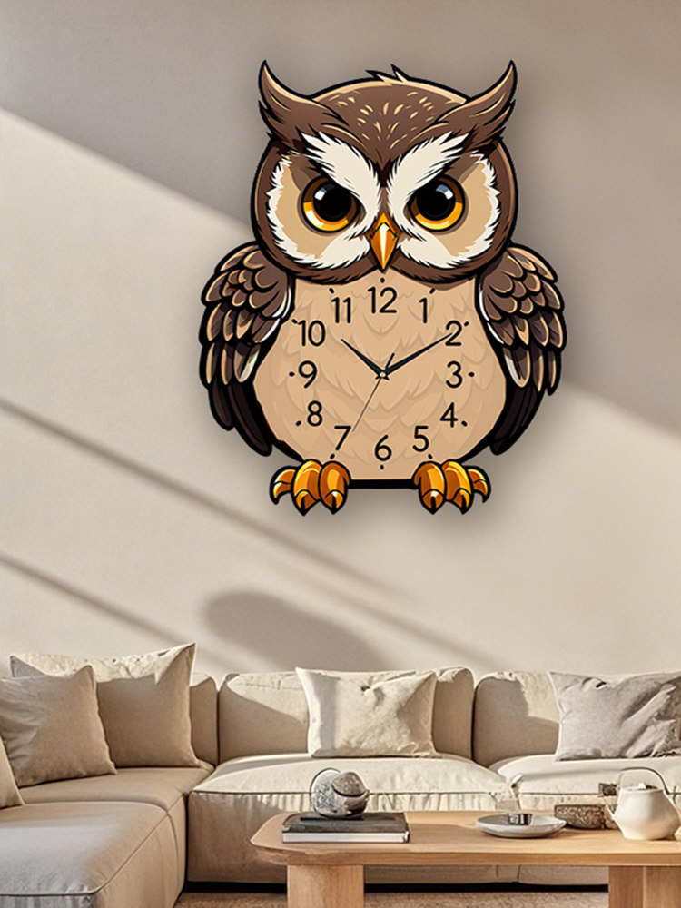 Owl Wall Clock Cartoon Creative Living Room Dining Table Clock Wall Decoration Silent No-Drill Personalized Simple Clock