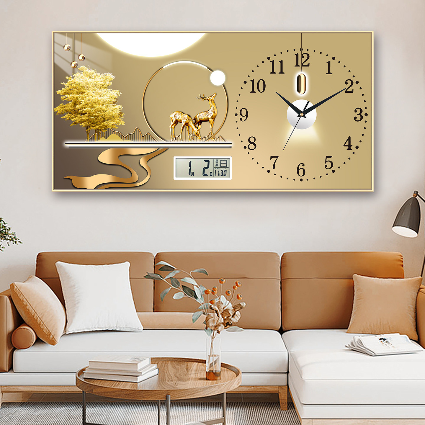 Clock Wall Hanging Living Room Decorative Painting Wall Clock Home Quartz Clock Silent Calendar Modern Bedroom Clock Wall Hanging Watch