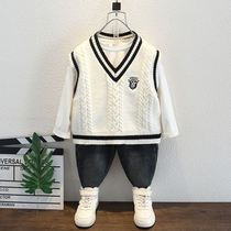 Boys Vest Spring and Autumn 2024 New Thin Childrens Knitted Vest to Wear Western Style Woolen Waistcoat for Boys and Childrens Clothes
