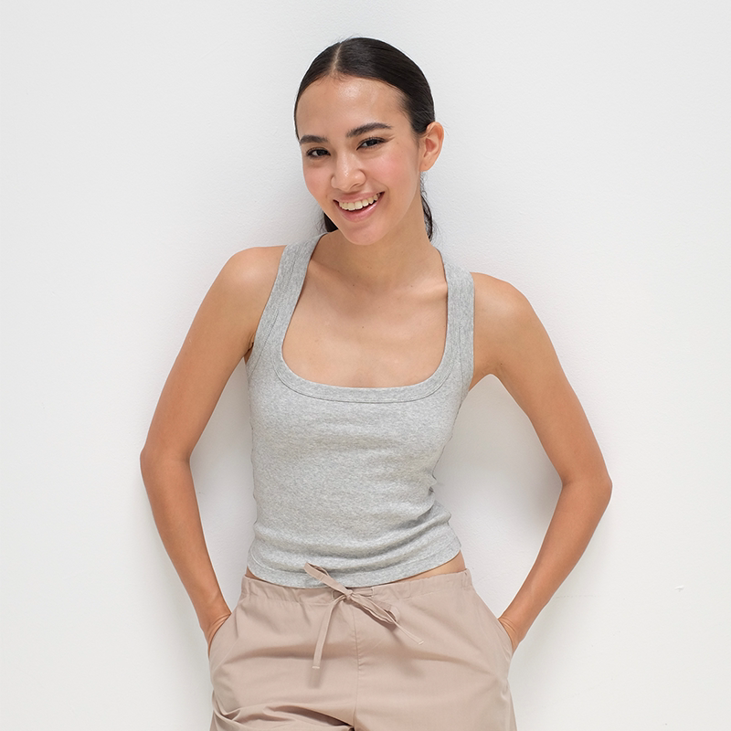 Cdou Frame Retro Square-Neck Vest, Refreshing Gray-Pink, Covers Side Breasts, Wide Shoulder Straps, Slim-Fitting High-Elastic Top Cdou Frame Retro Square-Neck Vest, Refreshing Gray-Pink, Covers Side Breasts, Wide Shoulder Straps, Slim-Fitting High-Elastic Top